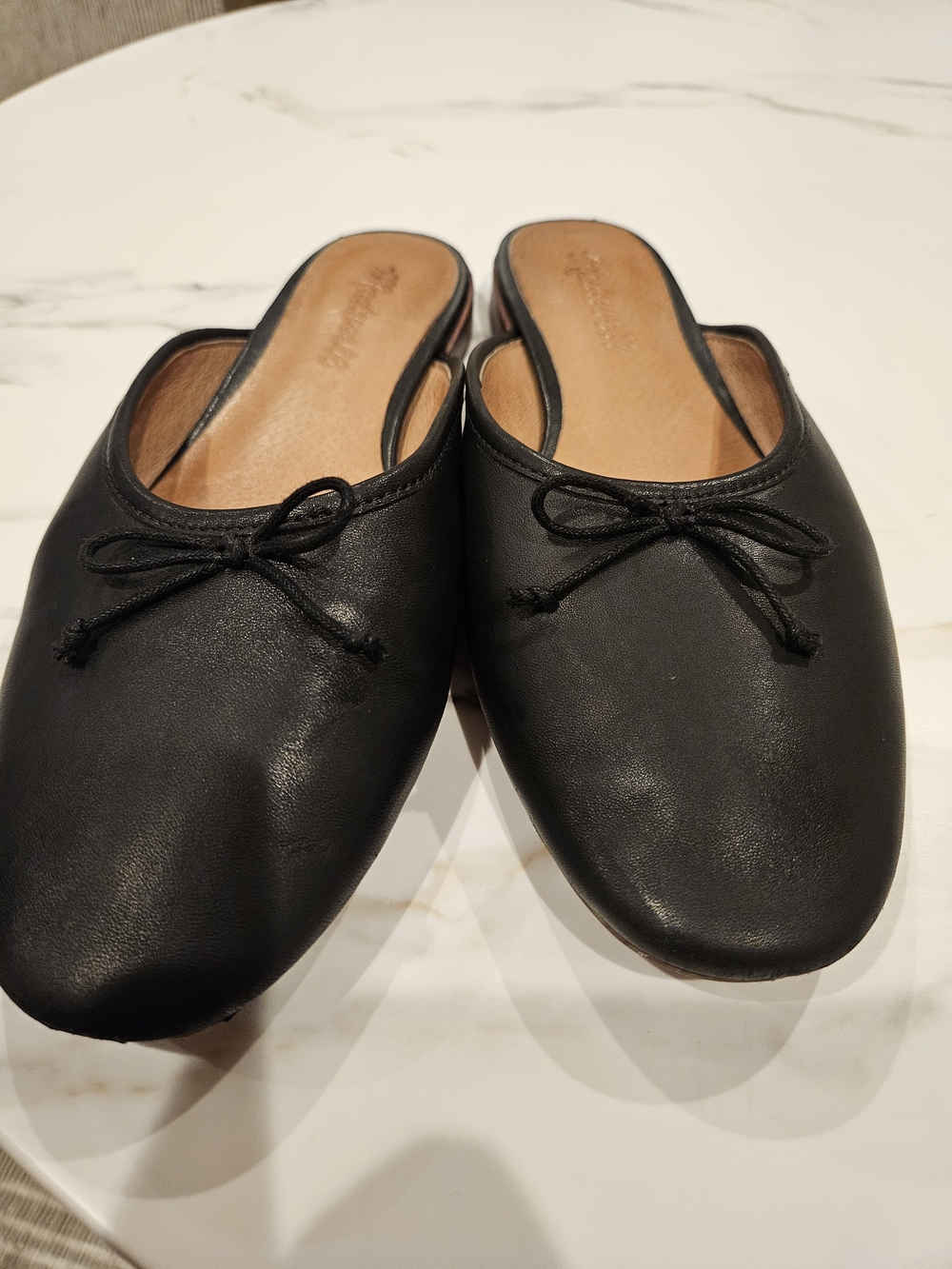 Madewell Black Leather Ballet Mule with Bow